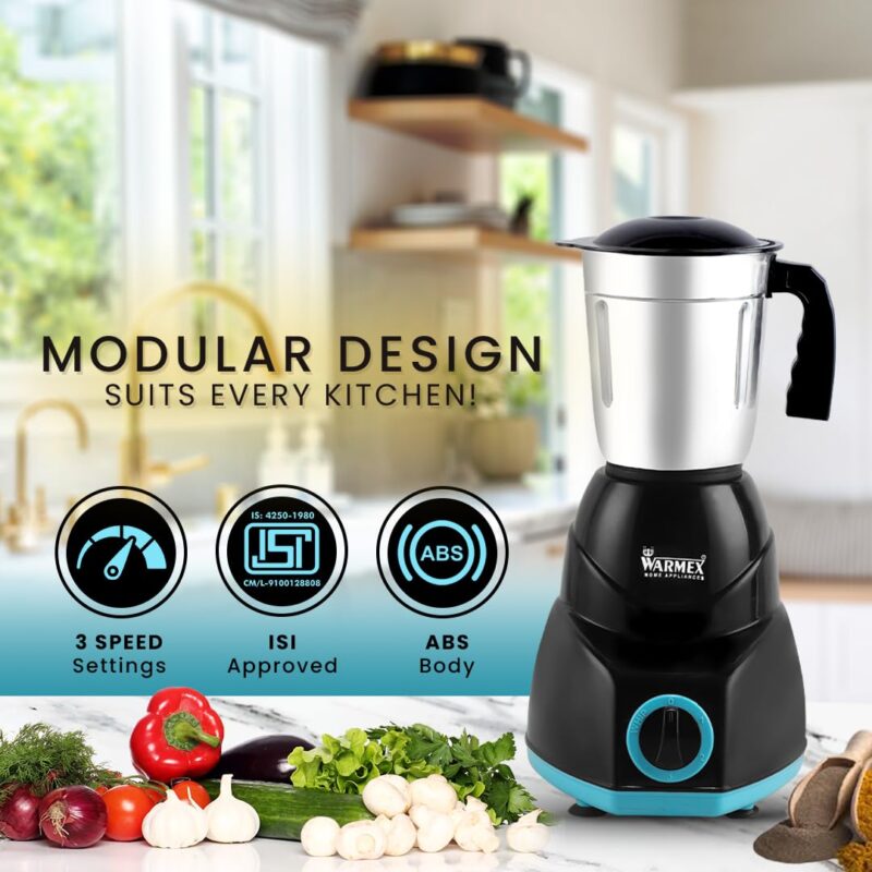 Warmex 500W Mixer Grinder with 3 Jars + 2 Years Warranty, Powerful Motor for Efficient Grinding & Blending, Durable & Versatile Kitchen Appliance, Ideal for Home Cooking Needs, Reliable Performance - Image 5