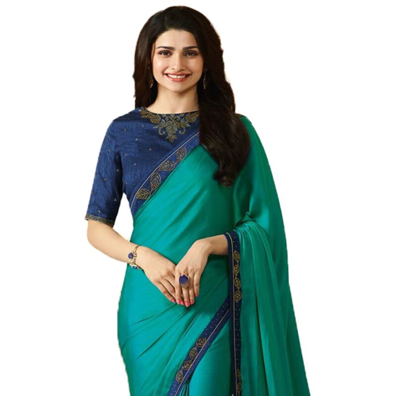 ROOP SUNDARI SAREES Women's Dyed Pure Silk Stylish Saree For Women With Stone Work Lace & Blouse Piece (A18 AQUA NEW_Multicolored_Free Size 6.30 Mtr) - Image 4