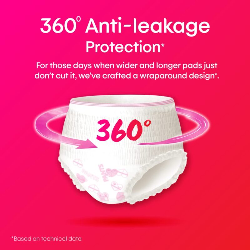 Kotex Overnight Period Panties (Medium/Large size, pack of 10 panties) for heavy flow period protection | with 360 degree anti-leakage design & airy-soft fabric | 1 panty = 3 regular pads - Image 5