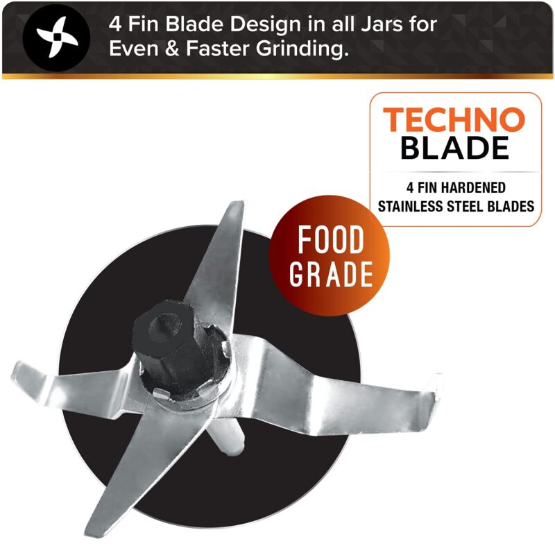 Usha Maximus Plus 800-Watt Copper Motor Mixer Grinder with 4 Jars and 5 Years Motor Warranty(Black & Stainless steel) - Image 4