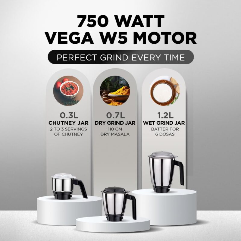 Preethi Peppy Mixer Grinder for Kitchen| 750 Watt Mixie, 3 jars | 5yr Motor Warranty & Lifelong Free Service | Black/Red (MG-245) - Image 5