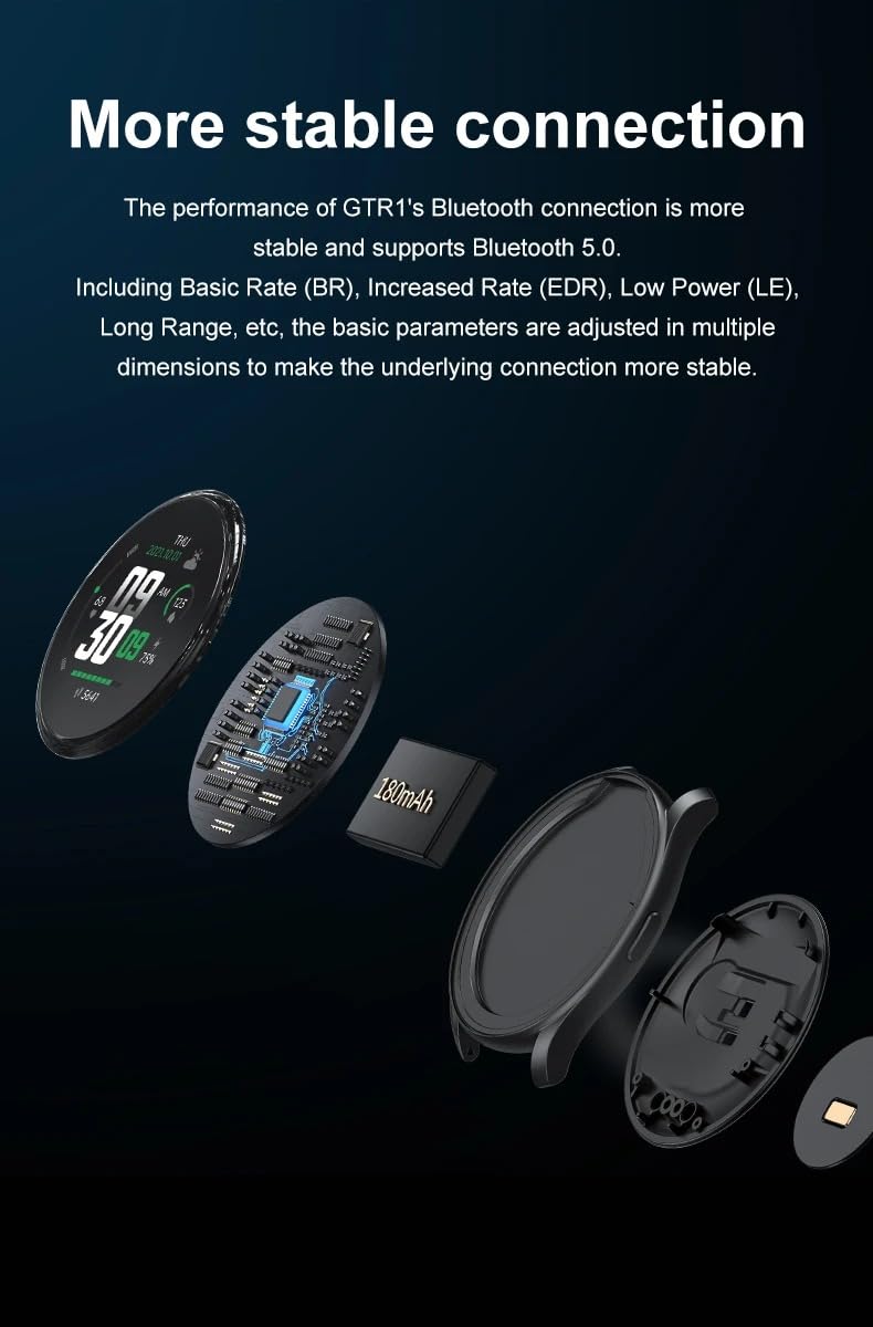 HEST HighSense GTR1 Smartwatch | IP68 Waterproof | 5-8 Days Battery Life | 100+ Sports Modes | Health Monitoring | Bluetooth 5.0 | 1.28" Display | Magnetic Charging | Customizable Watch Faces - Image 3