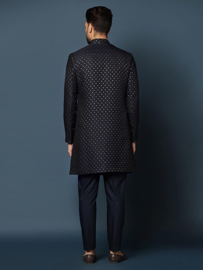 KISAH Men's Black Sherwani Trousers Set, Indo-Western, Cotton Full Sleaves, Knee Length, Straight, Regular Fit, Mandarin Collar Ethnic wear, 40 - Image 5