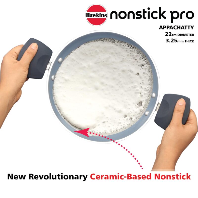 Hawkins Nonstick Pro 0.9 Litre Appachatty, Mini Kadhai, Appachatti, Appachetty, Appam Pot Maker, Deep Fry Pan with Glass Lid, Granite Kadai - Image 13