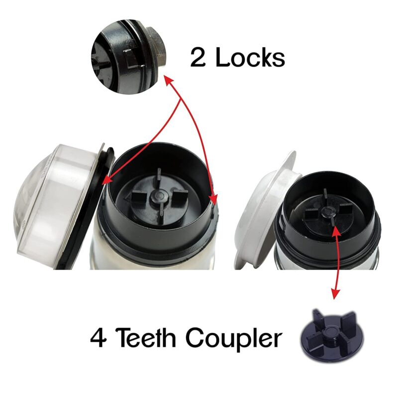 The Quasar Store Combo Chutney Jar, Mixer Jar (180 Ml 400 Ml) Suitable For All Local & Branded Mixer Which Comes With 2 Lock & 4 Teeth Coupler - Silver - Image 5