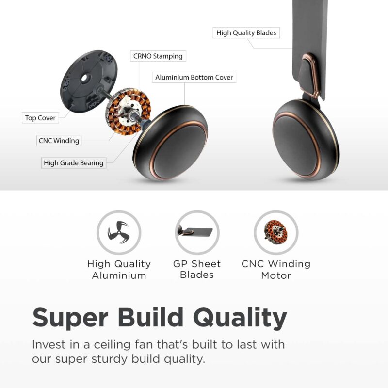 Candes Brio Turbo 600 mm /24 inch Small Ceiling Fans for Home | High Speed, Energy Saver, Noiseless | Small Ceiling Fan for Home, Kitchen Fan, Balcony & Small Room | 2 Yr Warranty | Smoke Brown - Image 3