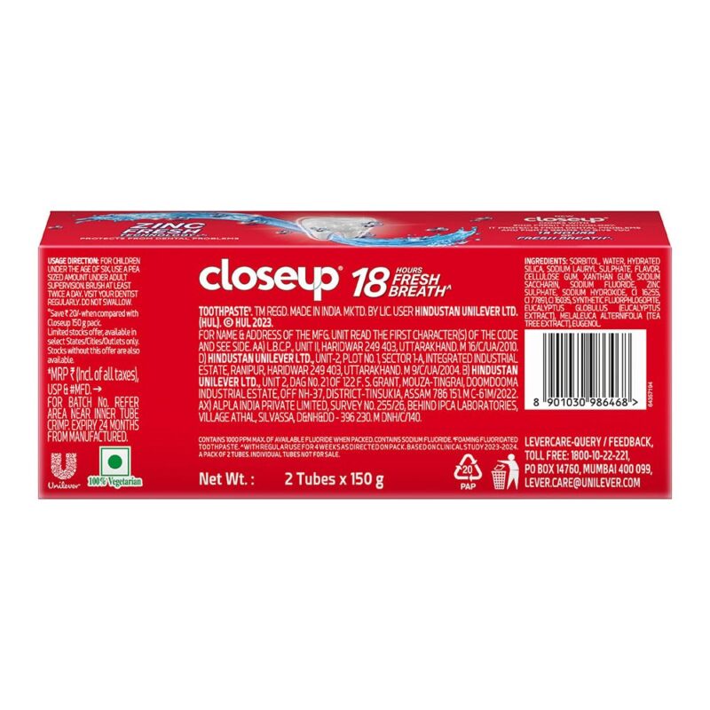 Closeup Toothpaste | Long lasting 18 Hours Of Fresh Breath & White Teeth - 300g (Pack of 2) - Image 6