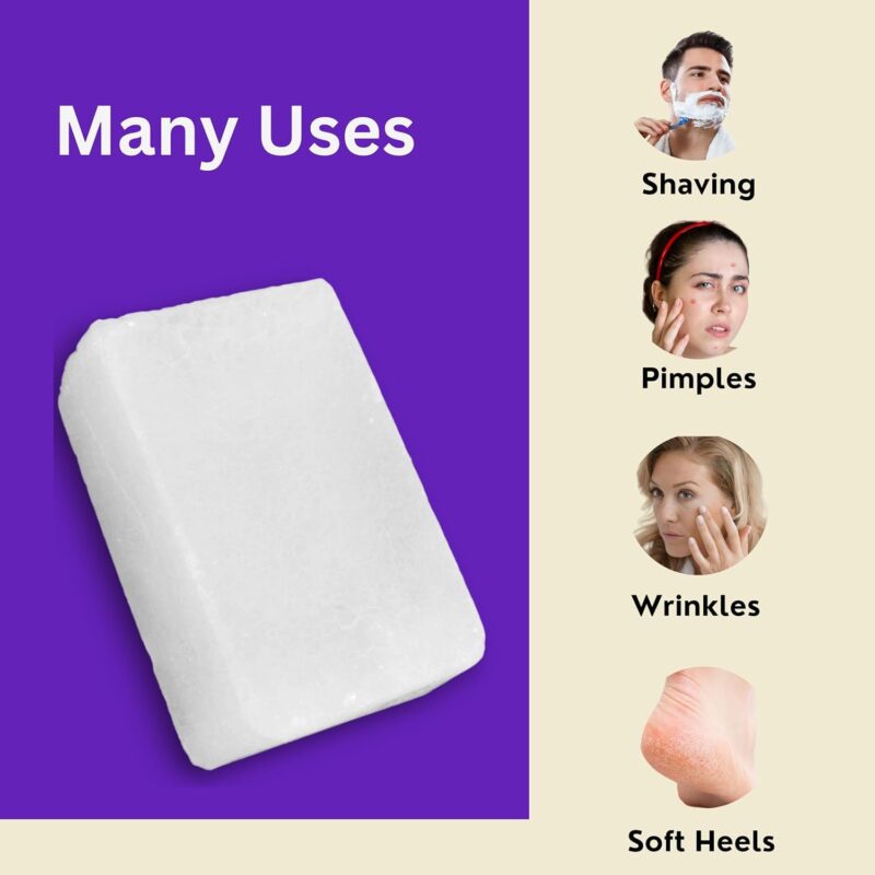 Dharamchand Alum Stone Bar 400g Natural Fitkari Stone for Skin Tightening & Water Purification | Crystal White Alum Bar for Underarms & Shaving | Gentle & Effective Pack of 100g x 4 - Image 4