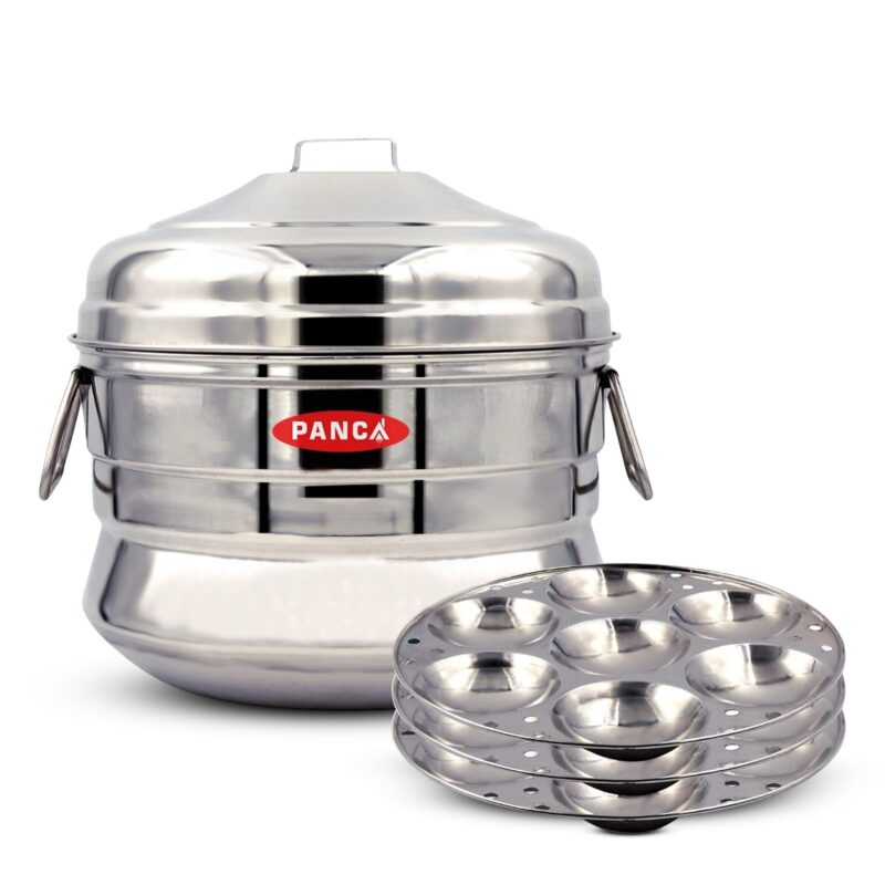 PANCA Stainless Steel Idli Maker 21 Cavity Big Size Idli Cooker 3 Plate,Idli Panai Steamer Premium (21 Idli, 3 Plate)
