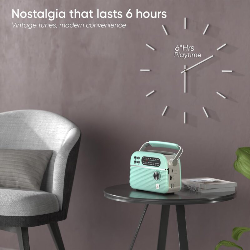 iGear Trinity Solar-Powered MP3 Player & 3-Band Radio with FM/AM/SW, Retro Modern Style, Bluetooth, USB, TF/SD Card, 1200 mAh Rechargeable Battery, Solar Charger, 1 Year Replacement Warranty (Blue) - Image 3