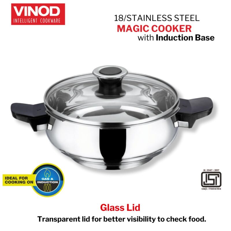 Vinod Magic Stainless Steel Smart 3 in 1 Pressure Cooker 3.5 Litre | 5mm Thick Base | All in One Cooker with Strainer & Glass Lid | Induction and Gas Base | ISI certified | 2 Years Warranty - Image 6