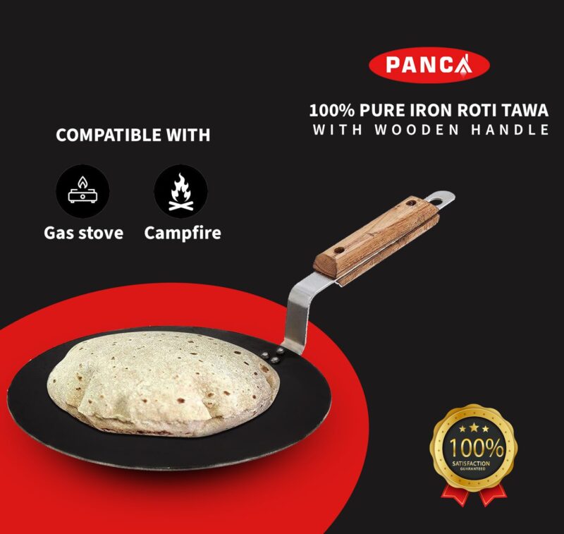 PANCA Iron tawa for Roti,Chapati,Dosa Loha Tawa with Wooden Handle Premium, 100% Toxin-Free, Long Lasting, Black - Image 6