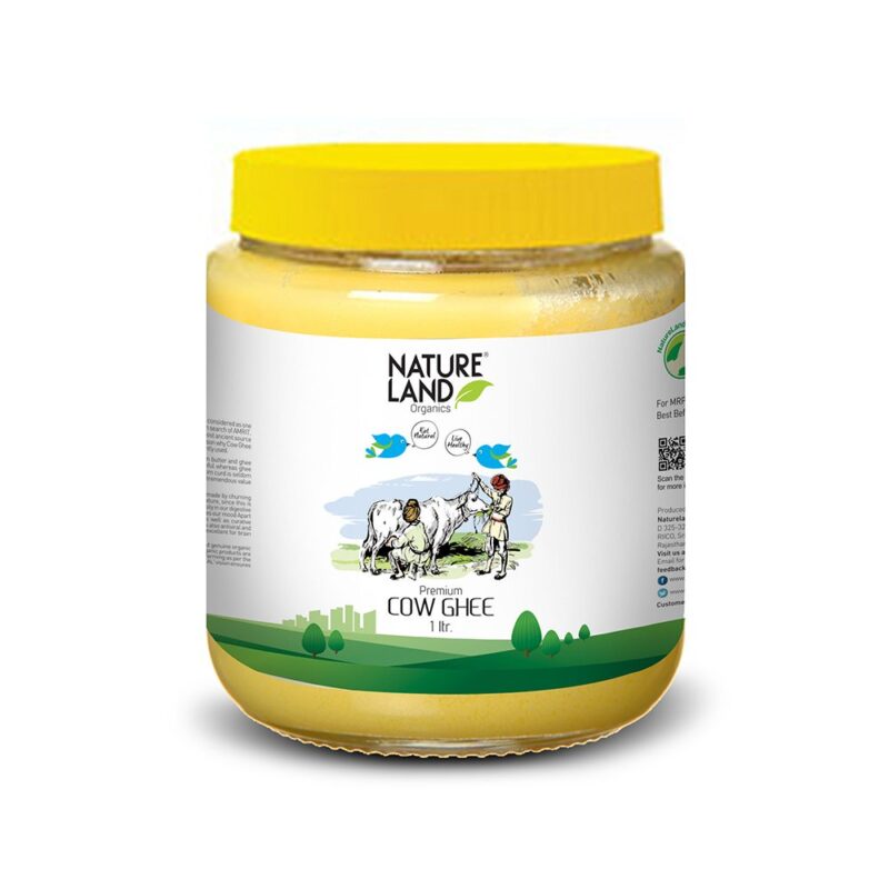 Natureland Organics Premium Cow Ghee 1Ltr - 100% Organic Indian Cow Ghee - Billona Ghee 1ltr