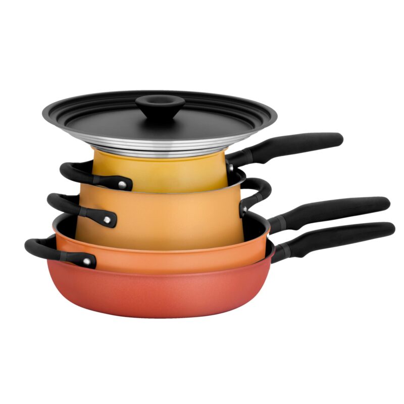 Meyer Accent Series Spark Edition Nonstick And Stainless Steel Cookware Set|Kitchen Set For Home|Gas And Induction Compatible, 6 Pcs, Multi Color, Orange