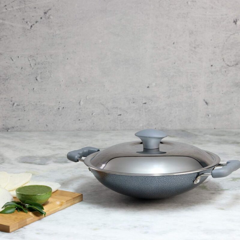 Wonderchef Appachetty Breakfast Pan with Lid | Nonstick Cookware | Appachatty | Chetty Pan | Appam Patra | Round Bottom Kadai | 3mm Thick | Black 22 cm | 1 Year Warranty - Image 2