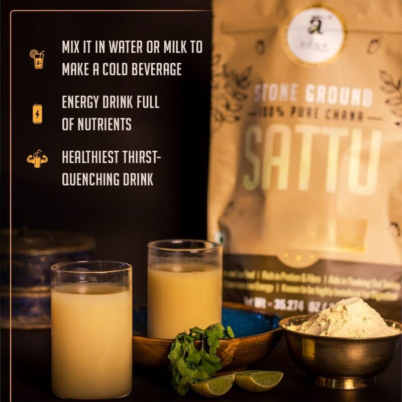 Adya Organics Sattu | 100% Pure & High-Protein Roasted Chana Powder | Chemical-Free & Natural | Perfect for Summer Drinks, Parathas, & Snacks | Healthy & Tasty | 2kg- (Pack of 2) - Image 7