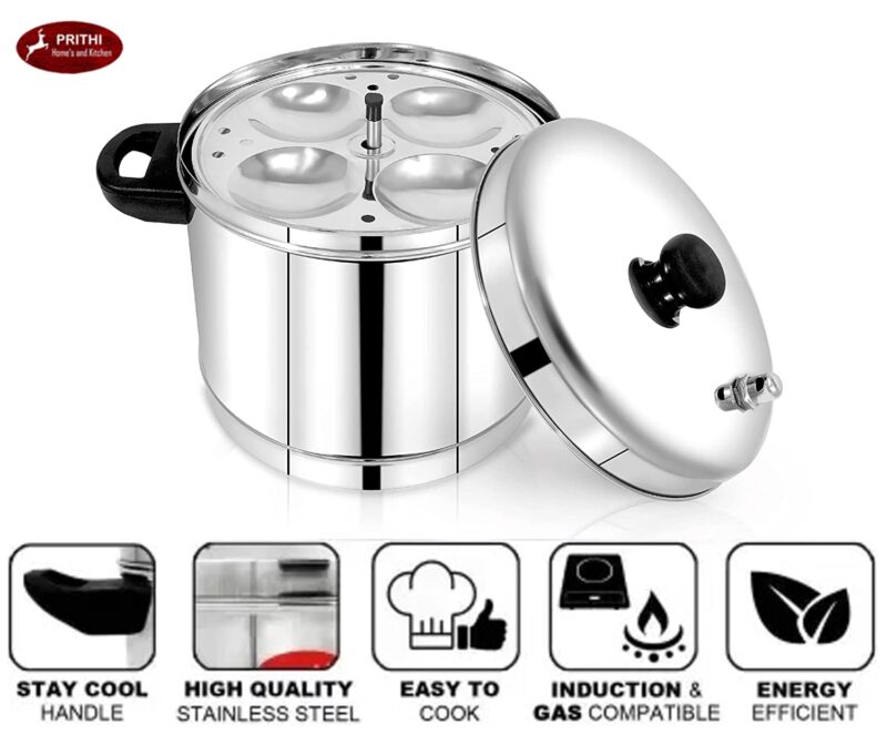 Prithi Home's and Kitchen 24 Cavity 6 Plate Idli Cooker, 24 Idli Maker Stainless Steel Idli Maker 24 Cavity Stainless Steel Idly Pot (6 Plate 24 Idli) - OCM Model - Image 4