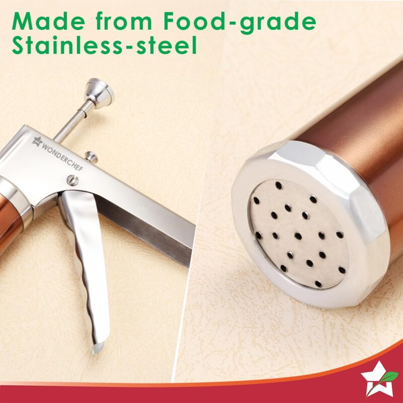 Wonderchef Snacks Maker with 12 Different jalis, Stainless Steel Plates for Making Sev, Bhujiya, Papdi, Gathiya, Murukku, Chakli, Kitchen Tool for Making Namkeen Snacks, Farsan Maker - Image 3