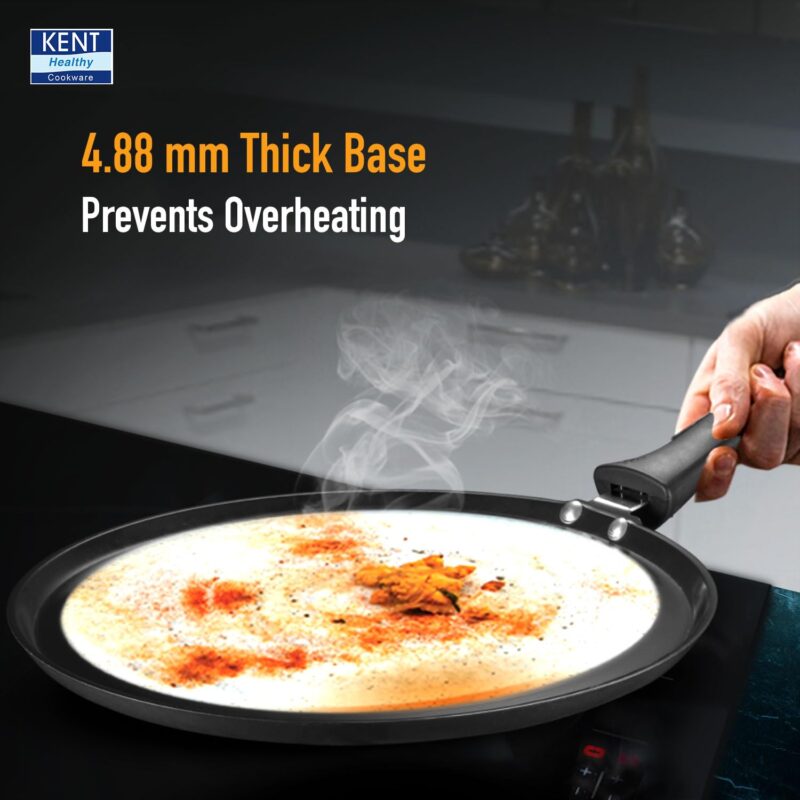 KENT Hard Anodised Dosa Tawa 30 Cm | Non Reactive, Non Toxic, & Non Staining Food Grade Surface. | 4.88Mm Thick Base For Uniform Heating | Induction Friendly, Black - Image 5