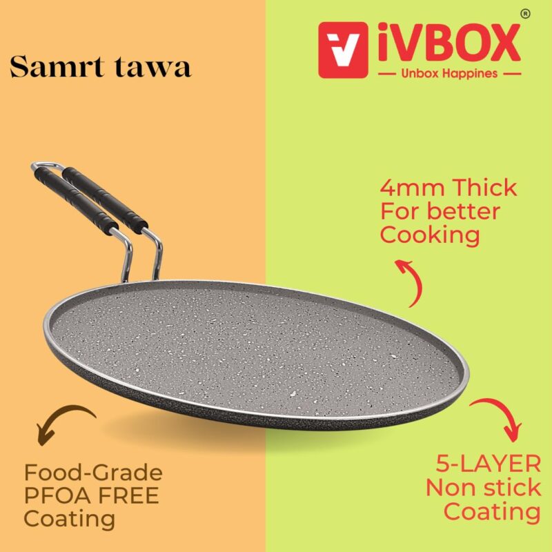 ivbox Rio-Marble Induction Base 300mm Non-Stick Multi-Purpose Aluminium Tawa, Grey (30cm, Induction and Gas Stove Compatible) - Image 2