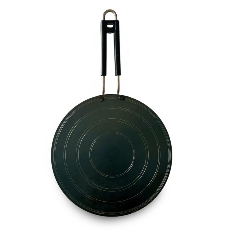 Kichera Traditional Iron Dosa Kal/Pure Iron Dosa Tawa with Stainless Steel Handle 28cm/11 inch, 1kg | Gas Stove and Induction Friendly | Pre-Seasoned Black Flat Iron Tawa