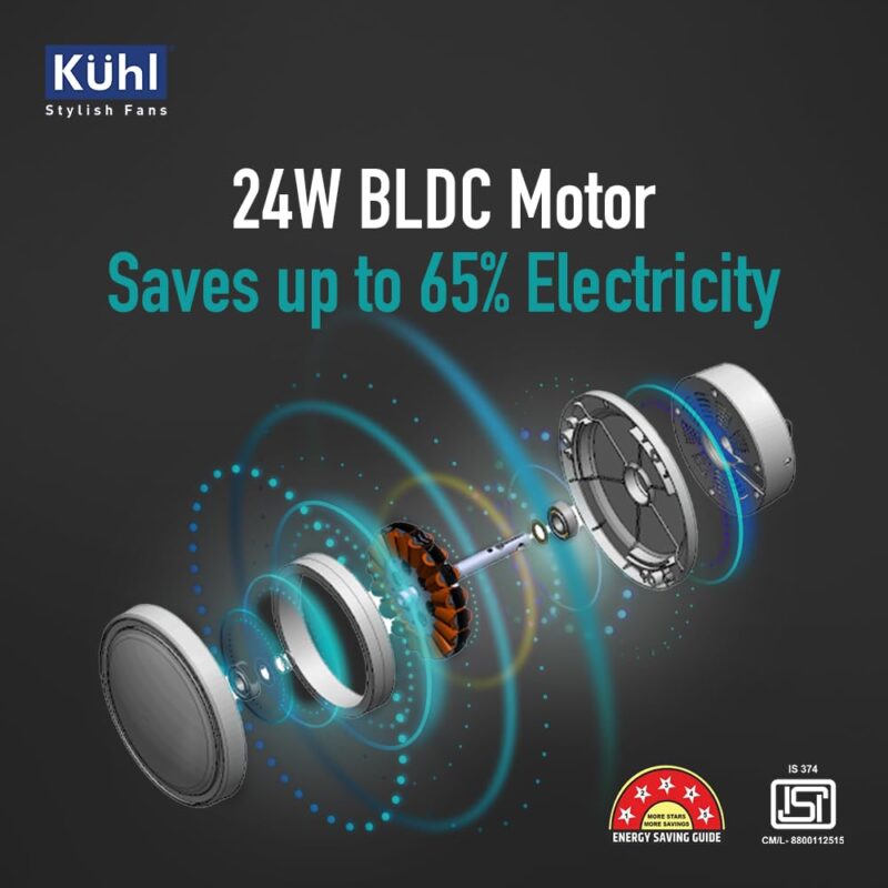 KUHL Arctis A1 600 mm BLDC 65% Power Saving BLDC Ceiling Fan With Remote | BEE 5 Star Rated & ISI Marked | High Air Flow | 5 Year Warranty on Motor | White - Image 7