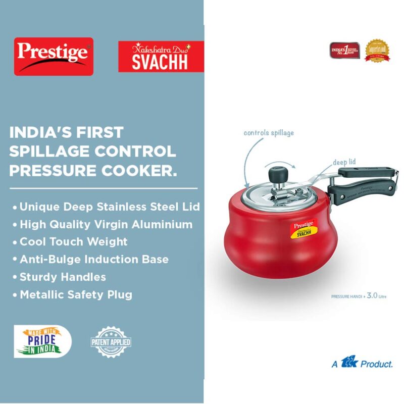 Prestige Svachh, 10752, 3 litre, Nakshatra Duo Red Handi, with Deep Lid for Spillage Control, Aluminium, Inner Lid - Image 3