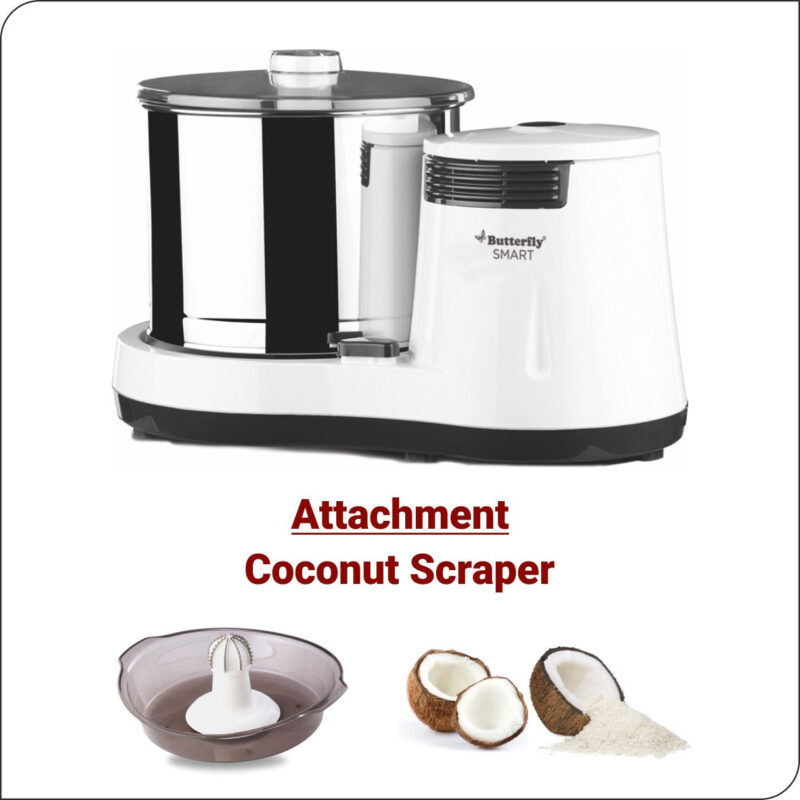 Butterfly Smart 2 Litres Table-Top Wet Grinder|150 Watts|Shockproof ABS Body| Coconut Scrapper Attachment|2 stones with 4-Way Grinding| Stainless Steel Drum | 2 Years Manufacturer's Warranty | White - Image 3