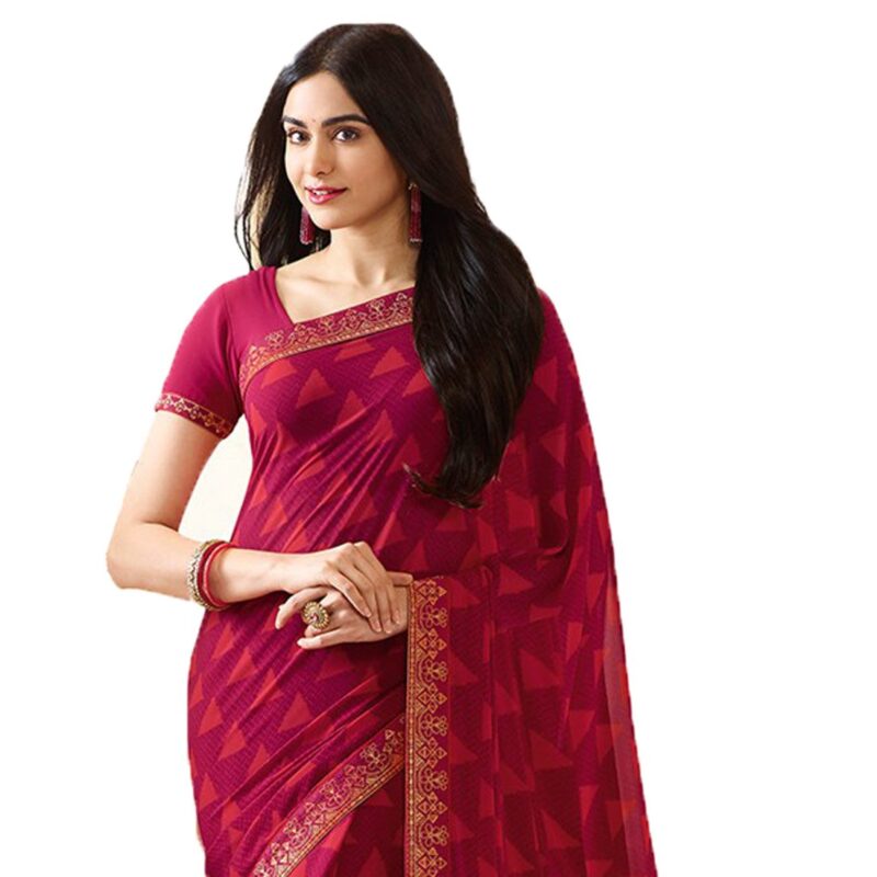ROOP SUNDARI SAREES Women's Geometric Traingle Printed Georgette Stylish Saree For Women with Blouse Piece (A20 PINK NEW_Multicolored_Free Size 6.30 Mtr) - Image 4