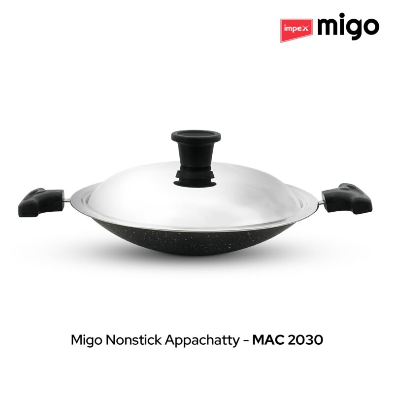 Impex Nonstick Granite Appachatty with Lid | Aluminium Non Stick Appam Pan with Stainless Steel Lid | Aluminium Appam Pan 200 mm | 1 Year Warranty - Image 2