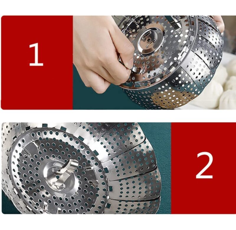 TCNAM Vegetable Steamer Basket, Folding Steamer to Fits Various Size Pot, Premium Stainless Steel Veggie Steamer Basket Insert for Veggie/Fish/Seafood/Momos/Fruits/Salad Cooking (SILVER, L) - Image 4