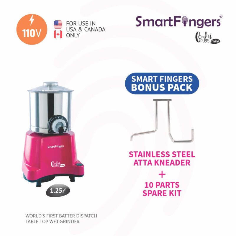 SmartFingers Stainless Steel Comfort Plus Table Top Magic Wet Grinder 110V 60Hz (1.25 L) For Usa Canada And Japan Only, Pink - Image 6
