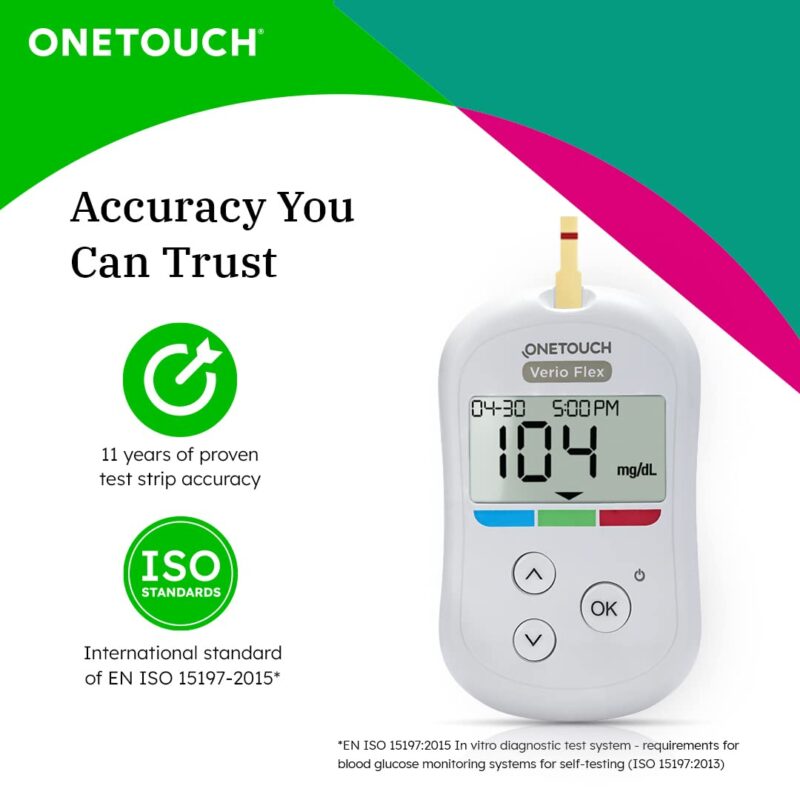 OneTouch Verio Flex glucometer machine | Sync your results with OneTouch Reveal mobile app| Simple & accurate testing of blood sugar levels at home | Global Iconic Brand | FREE 10 Test Strips + 10 Sterile Lancets + 1 Lancing device - Image 6
