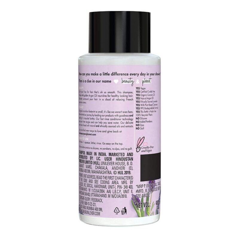 Love Beauty & Planet Argan Oil and Lavender Sulfate Free Smooth and Serene Shampoo|| No Parabens|| No Dyes|| 400ml - Image 2