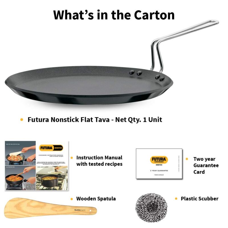 Hawkins Futura 30 cm Flat Tava, Non Stick Tawa with Stainless Steel Handle, Tawa with Rim, Pancake Pan, Flat Pan, Black (NFT30) - Image 2