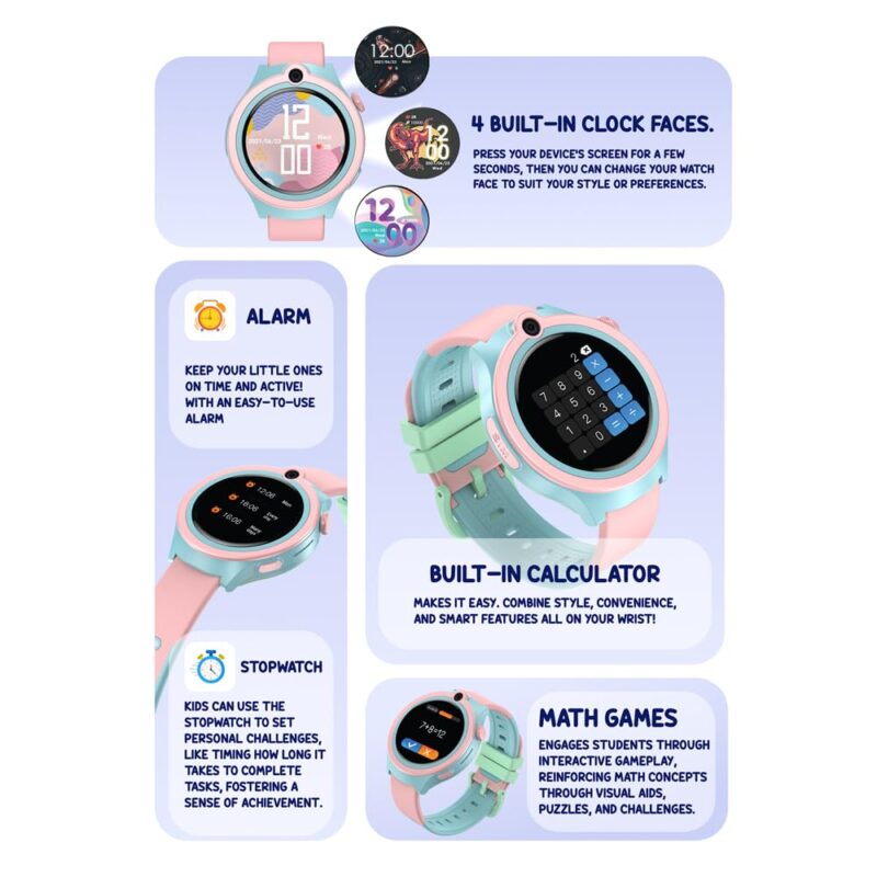 Spiky Cacus 4G Calling Multi-UI IPX7 Waterproof Kids Smartwatch | Rotatable Menu Dial,GPS Tracking, Video Call, Calling Watch, Games, Geo-Fencing, SOS | Best for Kids Girls & Boys 4-12 Years | Pink - Image 6