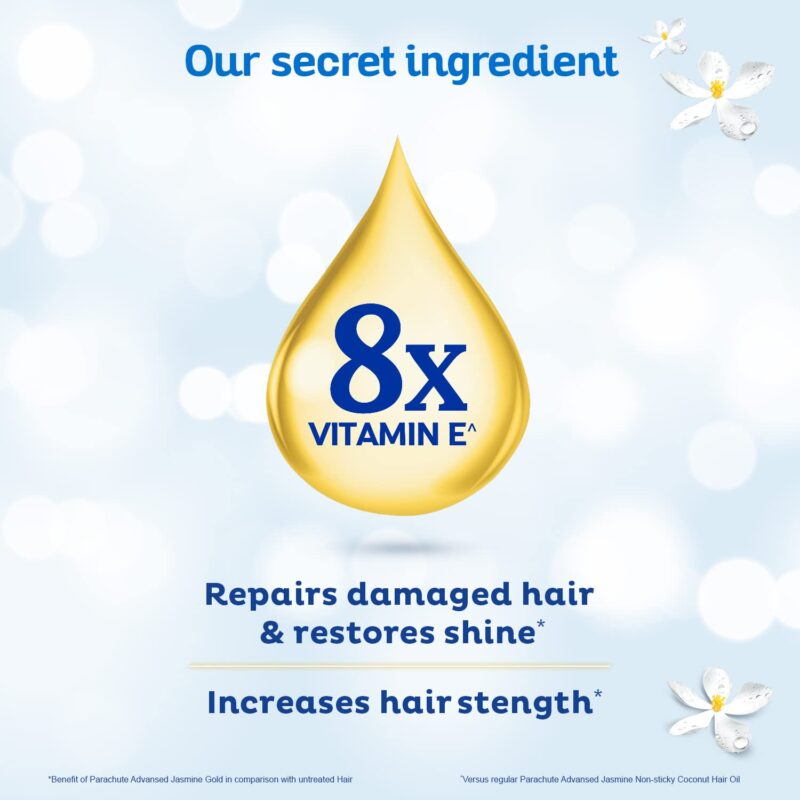 Parachute Advansed Jasmine Gold Coconut Hair Oil With Vitamin-E For Super Shiny Hair, Non-sticky, 500ml - Image 5