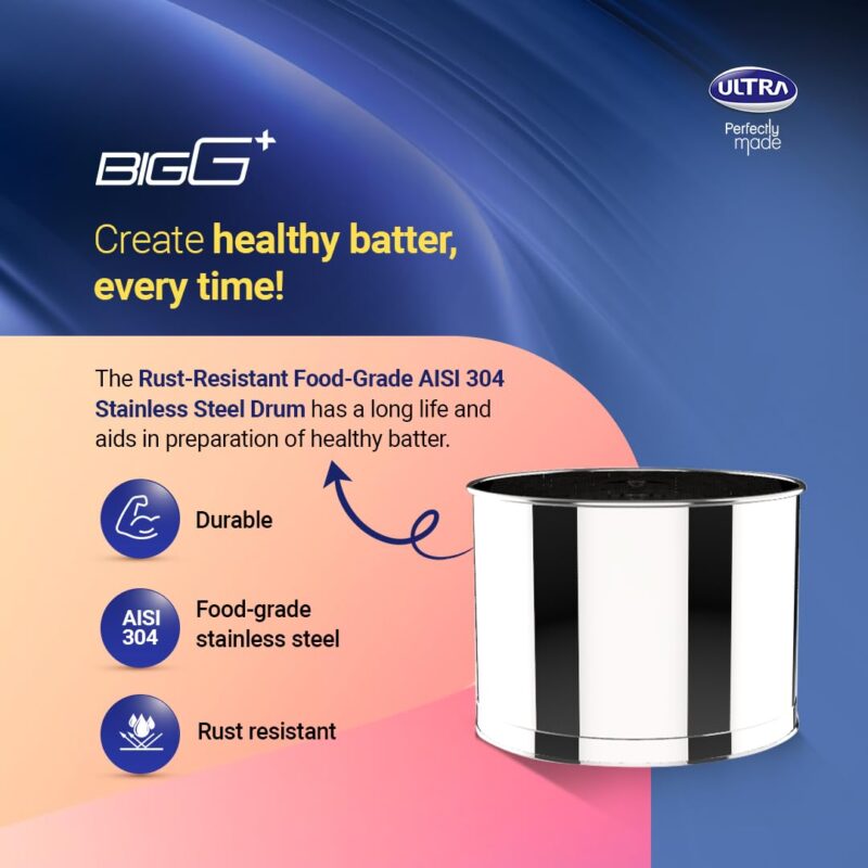 Ultra Stainless Steel Bigg+ 2.5L Wet Grinder (Blue) - Image 6