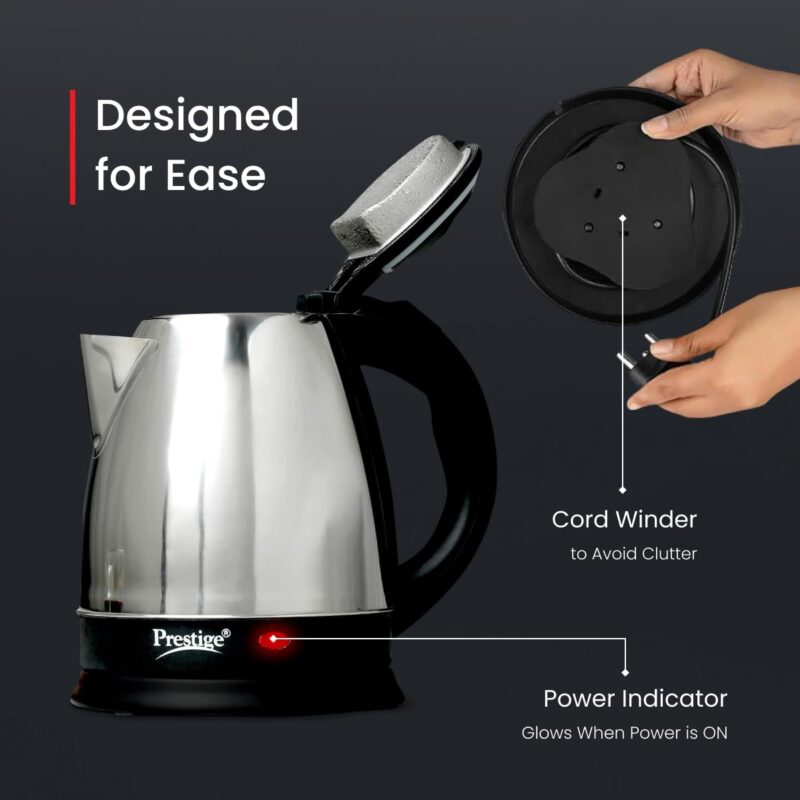 Prestige 1.5 litre PKOSS Stainless Steel Electric Kettle | 1350 Watts| Elegant Design | Cool-touch Handle and Lid | Automatic Cut-Off and Single-Touch Lid Locking. | Silver - Image 3
