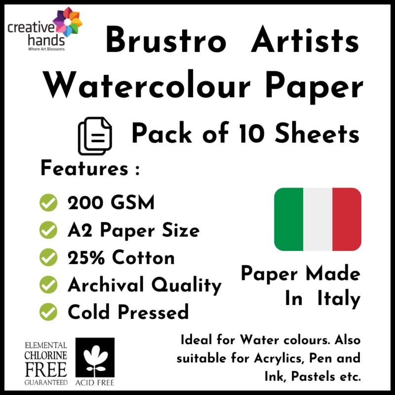 Brustro Artists' Watercolour Paper 25% Cotton Cold Pressed 200 GSM, Size - A2, 10 Sheets - Image 2