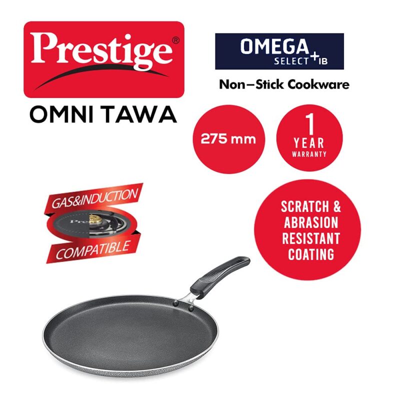 Prestige Omega Select Plus 27.5cm Non-Stick Omni Tawa |Induction Base |Gas & Induction Compatible| Metal Spoon Friendly | Sturdy Handles - Image 5