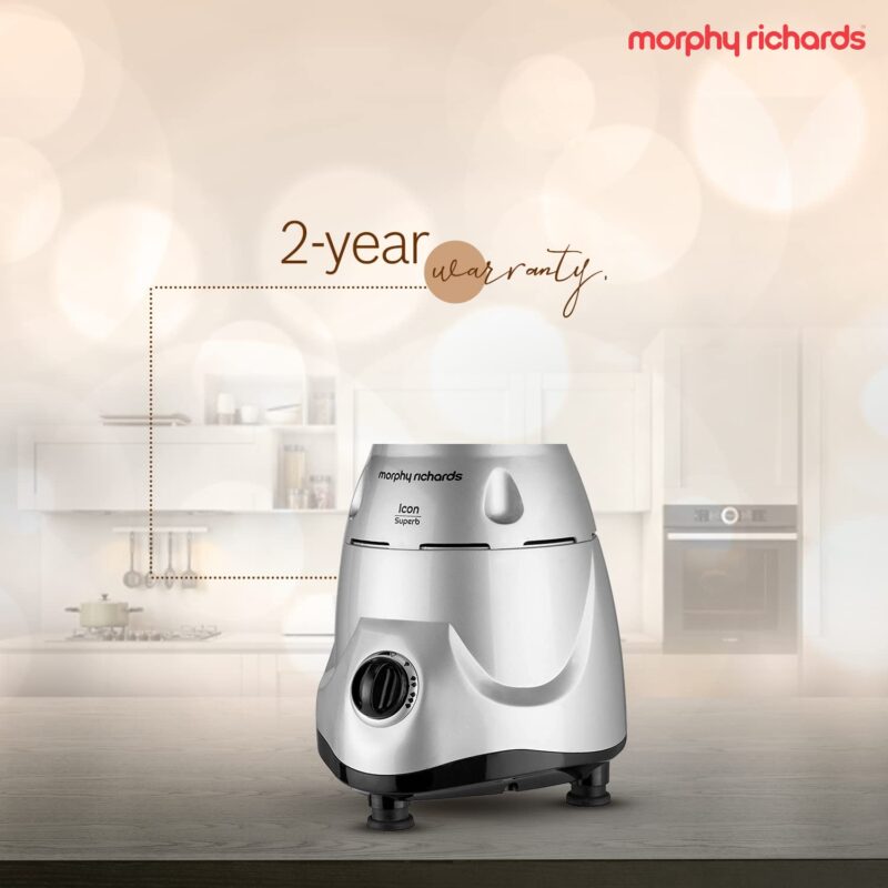 Morphy Richards Icon Superb 750 Watts Mixer Grinder| 4 Stainless Steel Mixer Jars including Juicer Jar| 3-Speed Control with Pulse Effect| 1-Yr Warranty by Brand| Silver & Black - Image 6