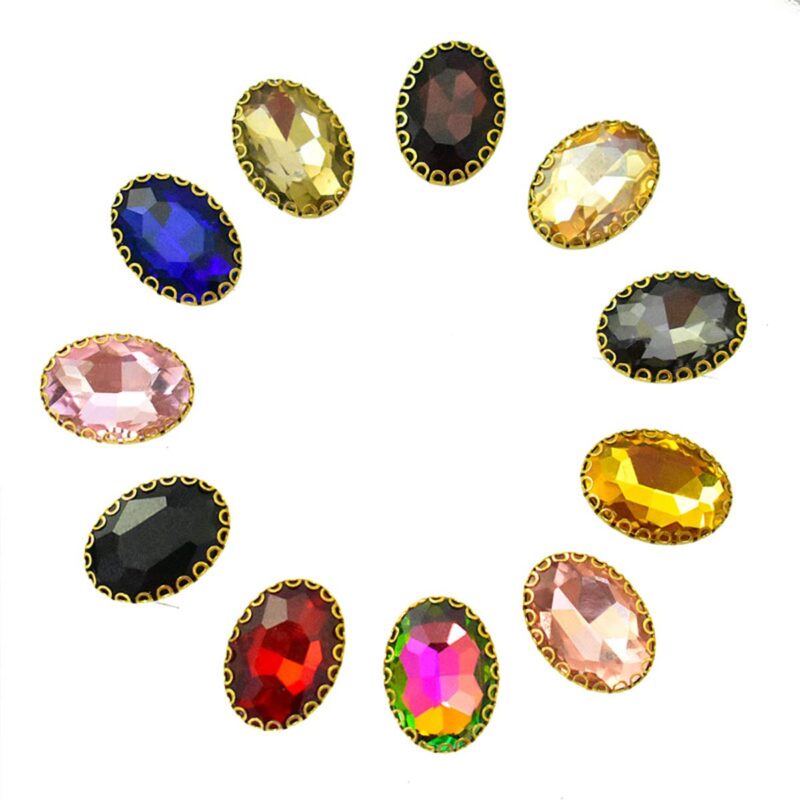 EmbroideryMaterial Oval Shape Sew on Glass Crystal Stone, Glass Gem Stone for Embroidery, Clothes, Craft, Jewellery Making etc, Flat Back Setting (13 * 18 MM, 11 Pieces, 1Pc/Color)