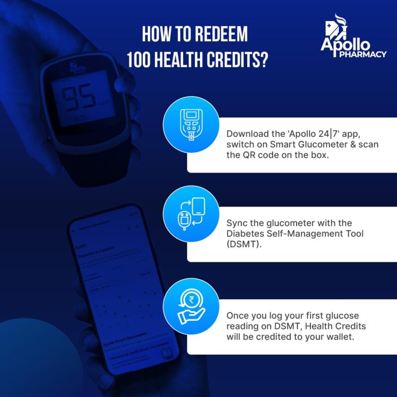 (New Launch) Apollo Smart Glucometer With Complimentary 25 Strips + App, Bluetooth Enabled, Access to Diabetes Self Management Tool with Doctor Chat Assist Plan, Complimentary Apollo Circle membership, Complimentary 100 Health Credits, Lifetime Warranty, - Image 3