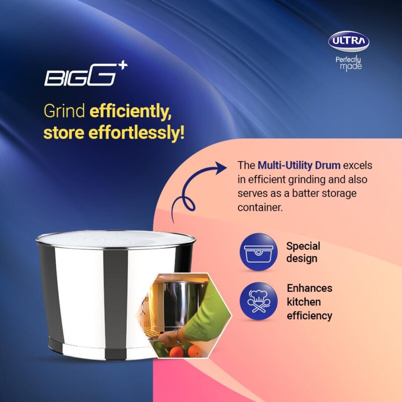 Ultra Stainless Steel Bigg+ 2.5L Wet Grinder (Blue) - Image 4