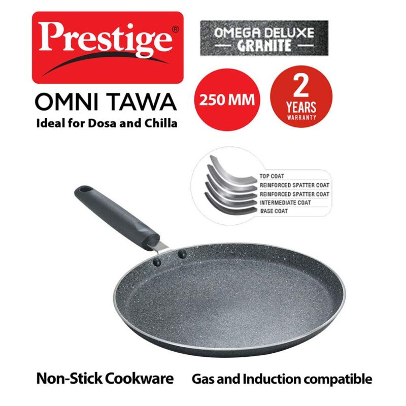Prestige Hard Anodised Tadka Pan, 100 mm Omega Deluxe Granite Dosa Tawa, Black, 250 mm - Image 3