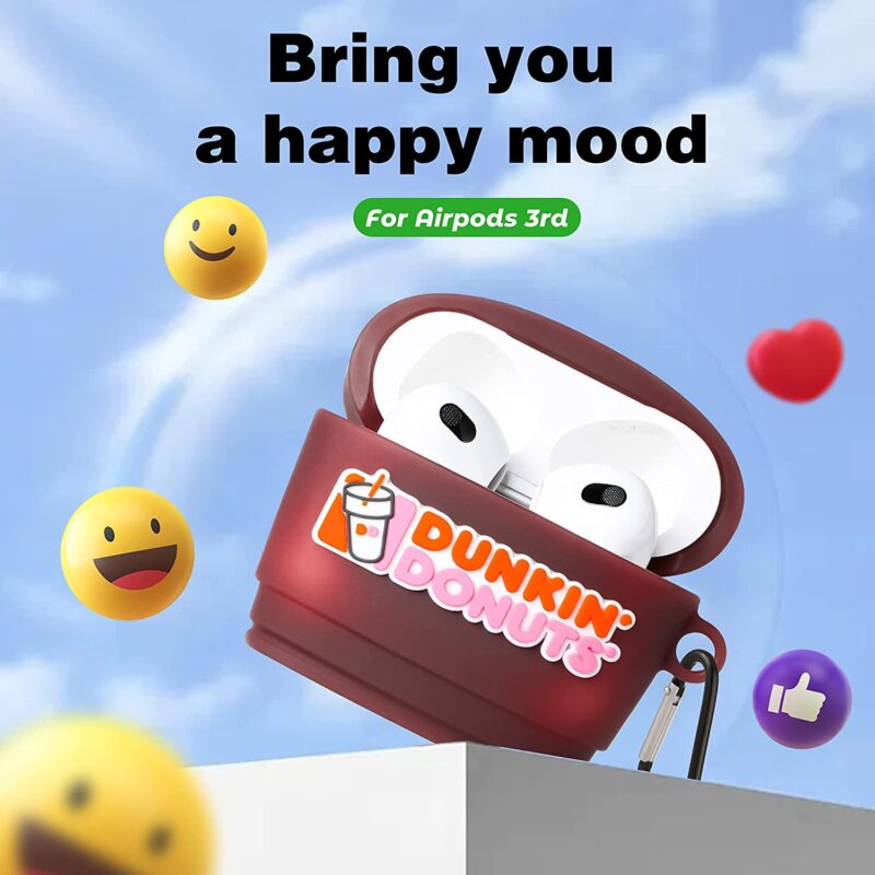 Meyaar for AirPods 3 Case Cover with Keychain Neck, Protective Silicone Case Skin Compatible with AirPods 3rd Generation (2021 Released), Shockproof, Supports Wireless Charging (Dunkin-Donuts) - Image 5