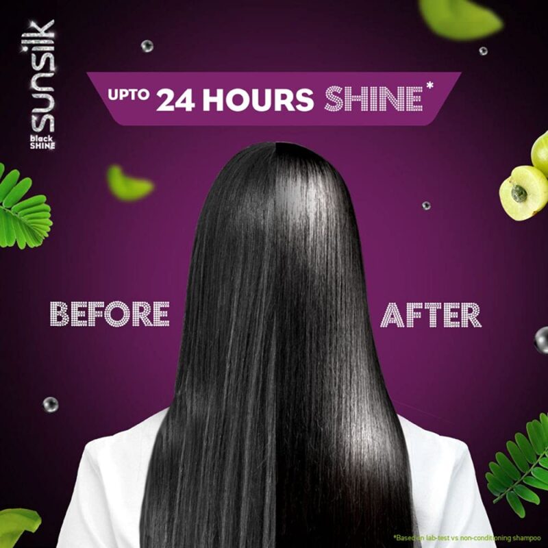 Sunsilk Stunning Black Shine Shampoo 340 ml, With Amla + Oil & Pearl Protein, Gives Shiny, Moisturised, Fuller Hair - Image 4