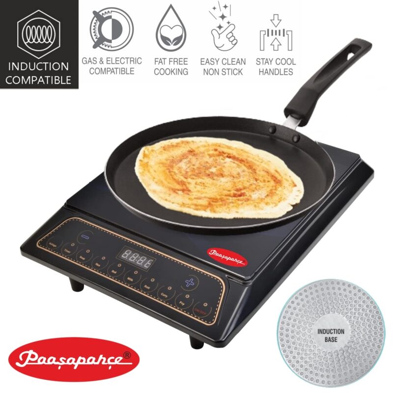 paasapahce Non Stick Dosa Tawa | Induction And Gas Stove Compatible |Cool Touch Bakelite Grip Handle | Cookware, 27 Cm Diameter, Black - Image 4