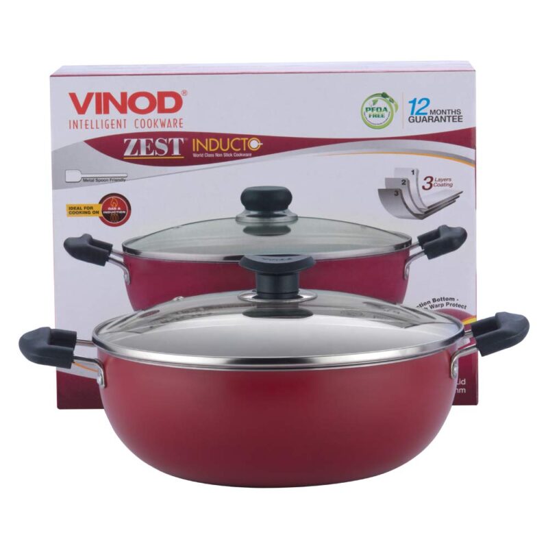 Vinod Cookware Zest Non-Stick Induction Friendly Deep Kadai with Lid, 4.1 Litres - Image 2